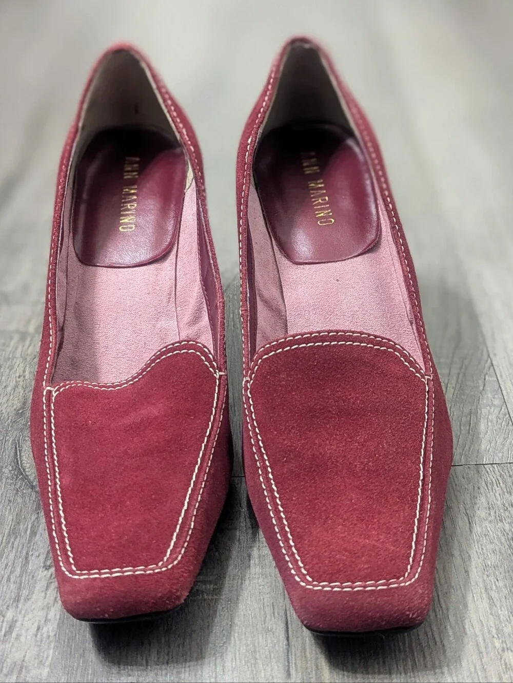 Ann Marino Suede Square Toe Wedge Heel Shoes